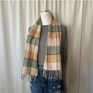 100% Pure Wool plaid scarf with fringe